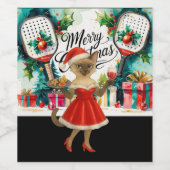 Pickleball kerstthema voor kattenliefhebbers wijn etiket (Enkel label)