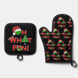 Pickleball Keuken Oh Wat leuk Kerst Zwart Ovenwant & Pannenlap Set