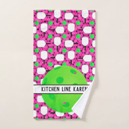 Pickleball Keukenlijn Personaliseer Magenta Green Handdoek