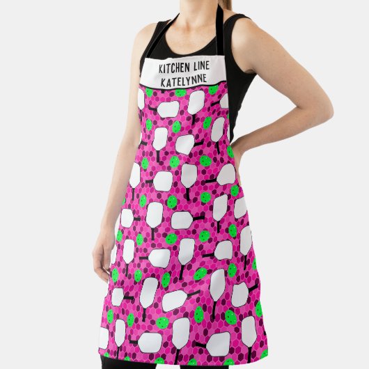 Pickleball Keukenlijn Personaliseer Magenta Green Schort (Insitu)
