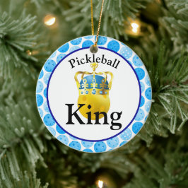 Pickleball King, Gele Pickleball die een kroon dra Keramisch Ornament