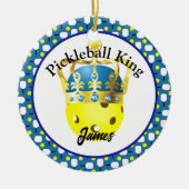 Pickleball King Gepersonaliseerd Geel, Blauw, Wit Keramisch Ornament (Voorkant)