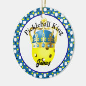 Pickleball King Gepersonaliseerd Geel, Blauw, Wit Keramisch Ornament (Links)