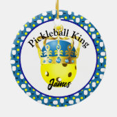 Pickleball King Gepersonaliseerd Geel, Blauw, Wit Keramisch Ornament (Achterkant)