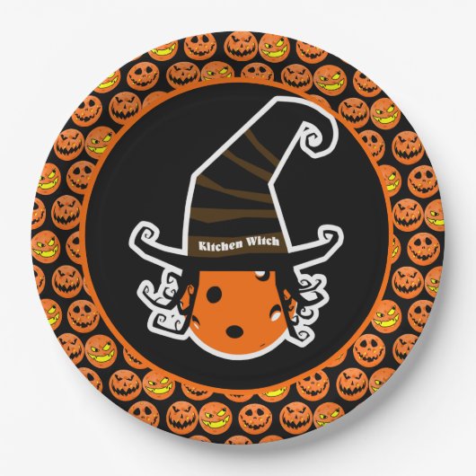 Pickleball Kitchen Witch Cute Pickleball Halloween Papieren Bordje (Voorkant)
