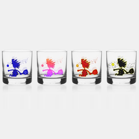 PICKLEBALL Kleurrijk Assortiment Four Whisky Glas (Achterkant)