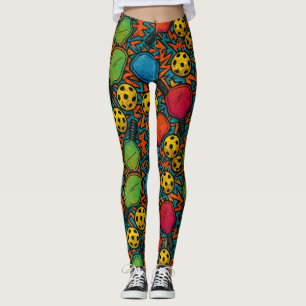 Pickleball Kleurrijke Paddle Patroon Urban Art Leggings