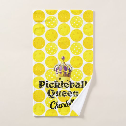Pickleball Koningin Gele Bal in Kroon Gepersonalis Handdoek (Handdoek)