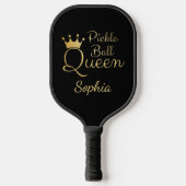 Pickleball Koningin Zwart en Goud Met Naam Pickleball Paddle (Voorkant)