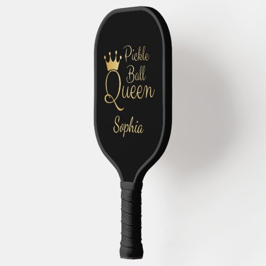 Pickleball Koningin Zwart en Goud Met Naam Pickleball Paddle (Links)