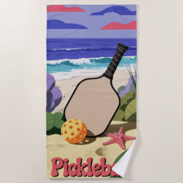 Pickleball kustpeddel scène met zeesterren strandlaken