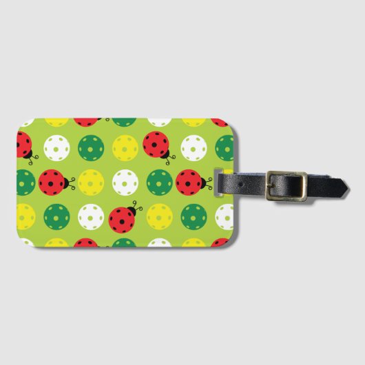 Pickleball ladybugs en picklaballs op vers groen bagagelabel (Voorkant (horizontaal))