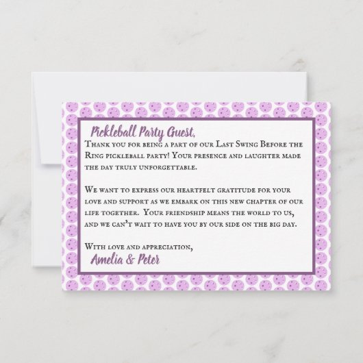 Pickleball Lavendel Bruid en bruidegom Bedankkaart (Achterkant)