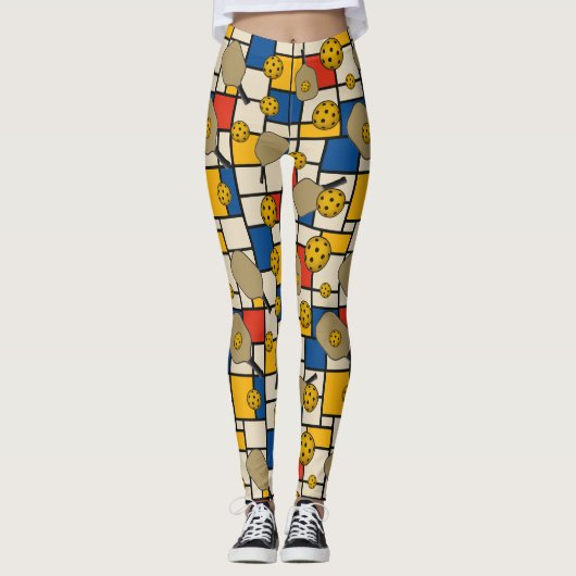 Pickleball Leggings Piet Mondrian Pattern (Voorkant)