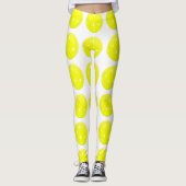 Pickleball Leggings Yellow Ball op White (Voorkant)
