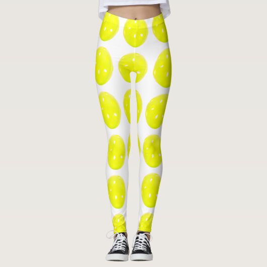 Pickleball Leggings Yellow Ball op White (Voorkant)