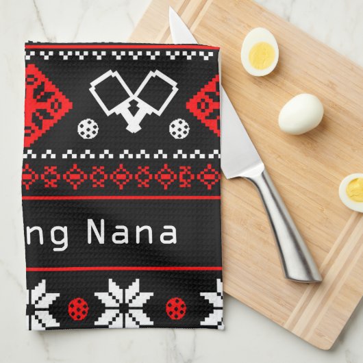 😄 Pickleball 🎄 lelijke kerstkeuken Theedoek (Quarter Fold)