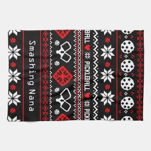 😄 Pickleball 🎄 lelijke kerstkeuken Theedoek (Horizontaal)