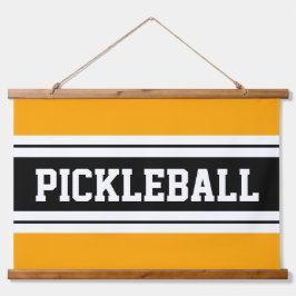 PICKLEBALL Leuk Helder Geel Zwart Wit Strepen Hangend Wandkleed