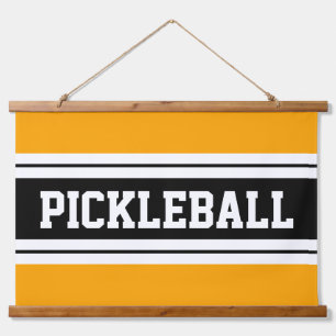 PICKLEBALL Leuk Helder Geel Zwart Wit Strepen Hangend Wandkleed