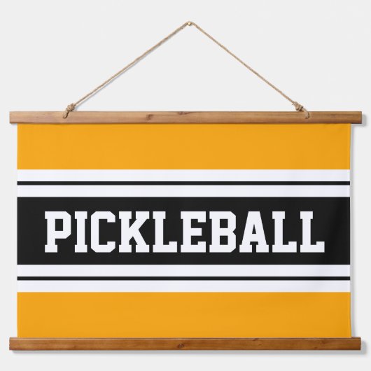 PICKLEBALL Leuk Helder Geel Zwart Wit Strepen Hangend Wandkleed (Voorkant)