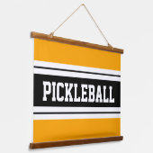 PICKLEBALL Leuk Helder Geel Zwart Wit Strepen Hangend Wandkleed (Gebogen)