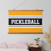 PICKLEBALL Leuk Helder Geel Zwart Wit Strepen Hangend Wandkleed (Slaapkamer)