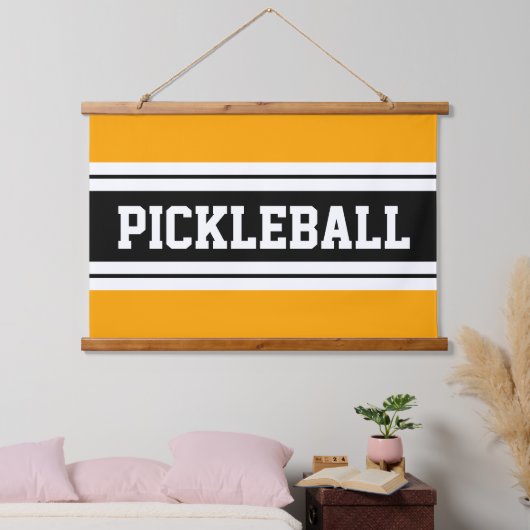 PICKLEBALL Leuk Helder Geel Zwart Wit Strepen Hangend Wandkleed (Slaapkamer)
