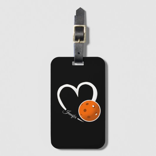 Pickleball Liefde Gepersonaliseerde Witte en Oranj Bagagelabel (Voorkant (verticaal))