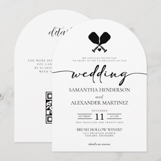 Pickleball Liefde met QR Code Trouwen Kaart (Voorkant / Achterkant)