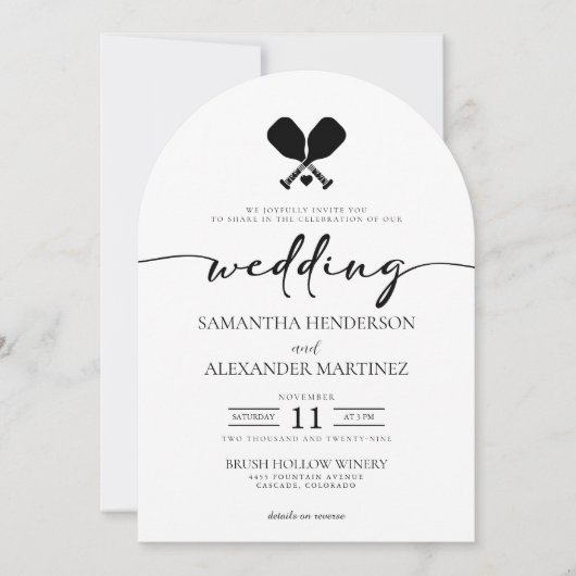 Pickleball Liefde met QR Code Trouwen Kaart (Voorkant)