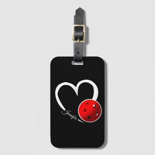 Pickleball Liefde Wit Hart Rood Pickleball Bagagelabel (Voorkant (verticaal))