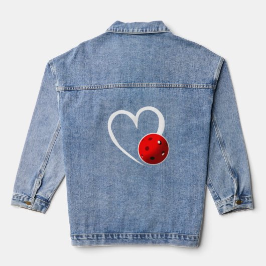 Pickleball Liefde Wit Hart Rood Pickleball Denim Jacket (Achterkant)