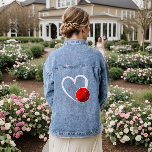 Pickleball Liefde Wit Hart Rood Pickleball Denim Jacket (Huwelijk Achterkant)
