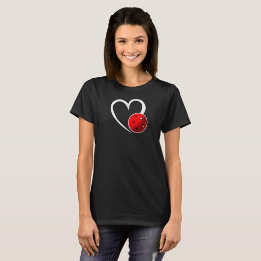 Pickleball Liefde Wit Hart Rood Pickleball T-shirt (Voorkant volledig)