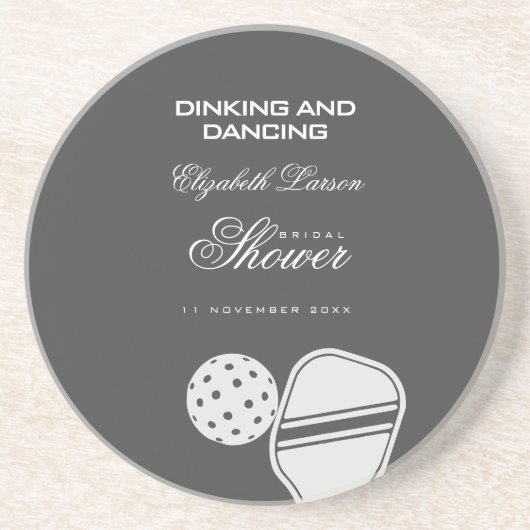 Pickleball-liefhebbers Bruidsdouche Zwart & Wit Zandsteen Onderzetter (Voorkant)