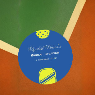 Pickleball Liefhebbers Bruidsfeest Neon Blauw Ronde Sticker