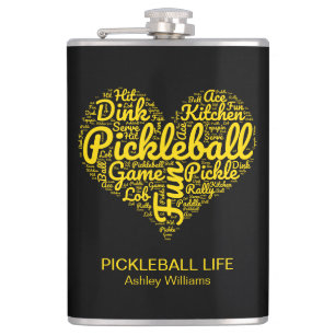Pickleball Life Gepersonaliseerde Word Art Typogra Heupfles