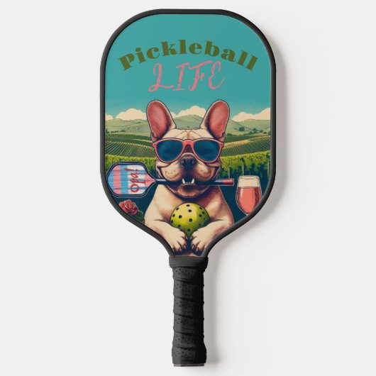 Pickleball Life Paddle - Franse Bulldog & Rosé (Voorkant)
