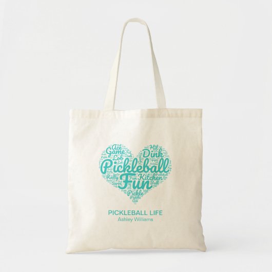 Pickleball Life Persoonlijke naam Word Art Heart Tote Bag (Voorkant)