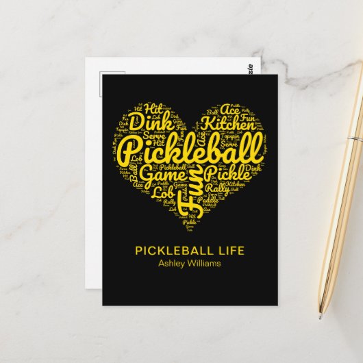 Pickleball Life Word Art Typografie Gepersonalisee Briefkaart (Voorkant / Achterkant in situ)