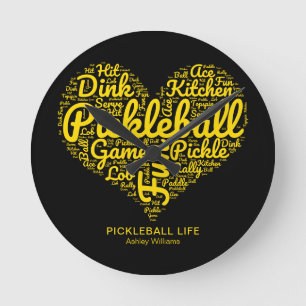 Pickleball Life Word Art Typografie Gepersonalisee Ronde Klok