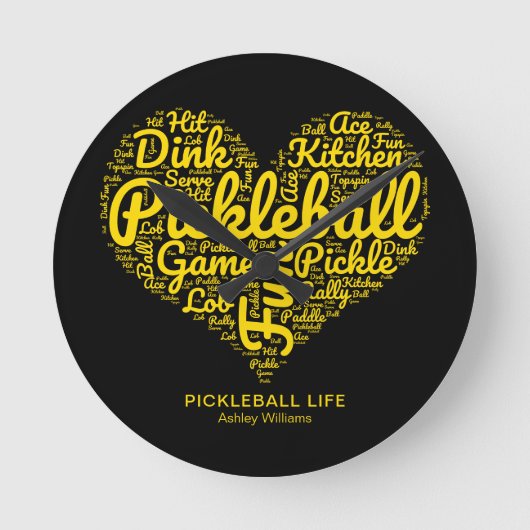 Pickleball Life Word Art Typografie Gepersonalisee Ronde Klok (Voorkant)