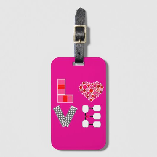 Pickleball Love Heart Court Balls Paddles Roze Roo Bagagelabel (Voorkant (verticaal))