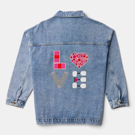 Pickleball Love Heart Court Balls Paddles Roze Roo Denim Jacket (Achterkant)