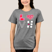 Pickleball Love Heart Court Balls Paddles Roze Roo Tri-Blend Shirt (Voorkant)