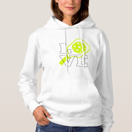 Pickleball Love - Neon Paddle en Ball Design Hoodie (Voorkant)