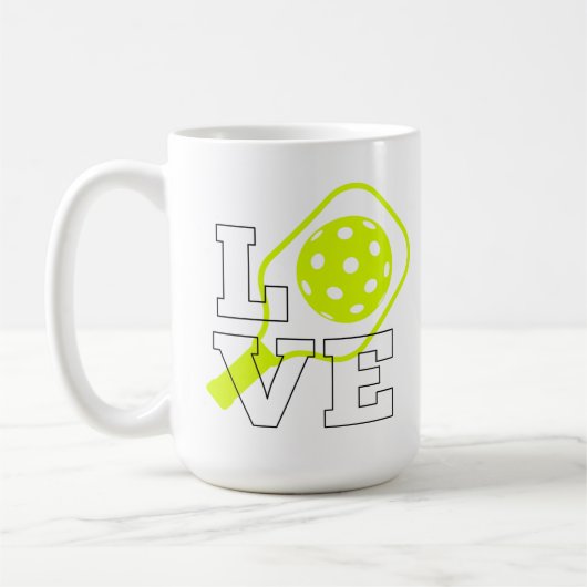Pickleball Love - Neon Paddle en Ball Design Koffiemok (Links)