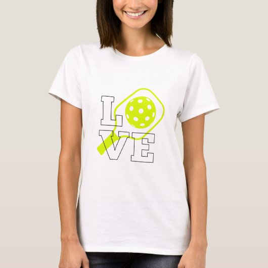 Pickleball Love - Neon Paddle en Ball Design T-shirt (Voorkant)
