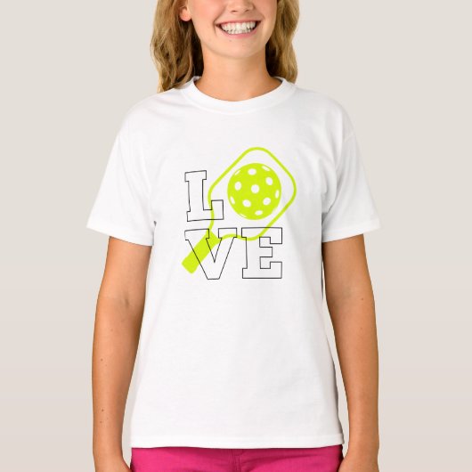 Pickleball Love - Neon Paddle en Ball Design T-shirt (Voorkant)